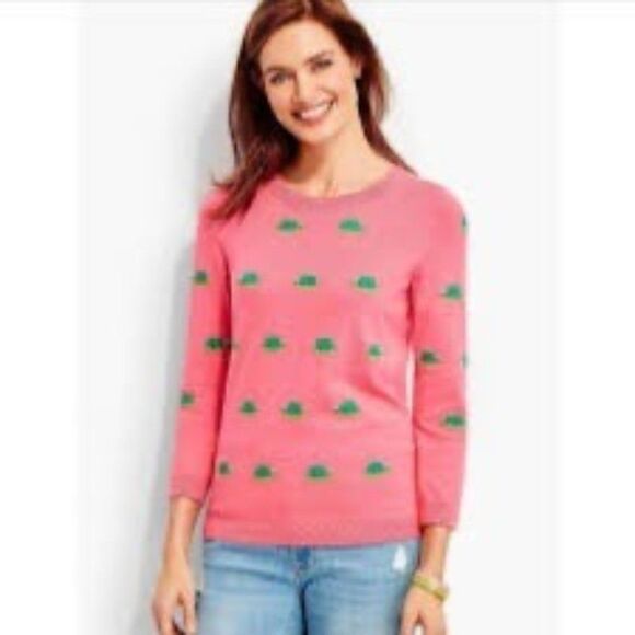 Talbots Novelty Beaded Turtle Sweater Women’s Petite Medium Coral Pink Preppy - Picture 1 of 7